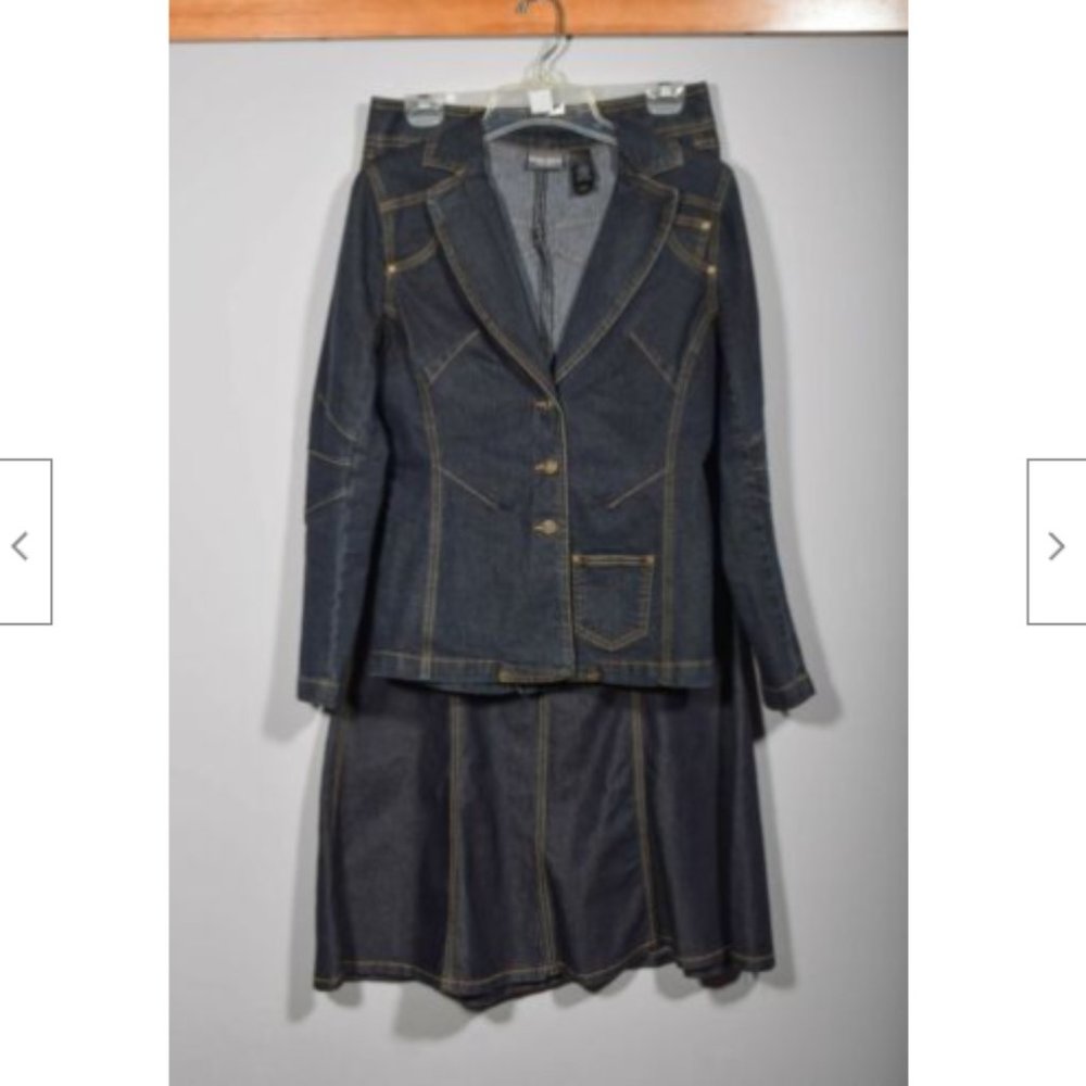 Michele Bohbot Bisou Bisou Fitted Denim Jacket Maxi Mermaid Skirt Set Sz 6 - Picture 2 of 8